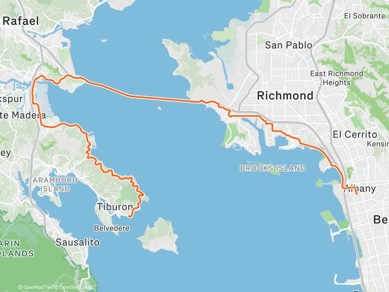 Route map: Tiburon to Berkeley