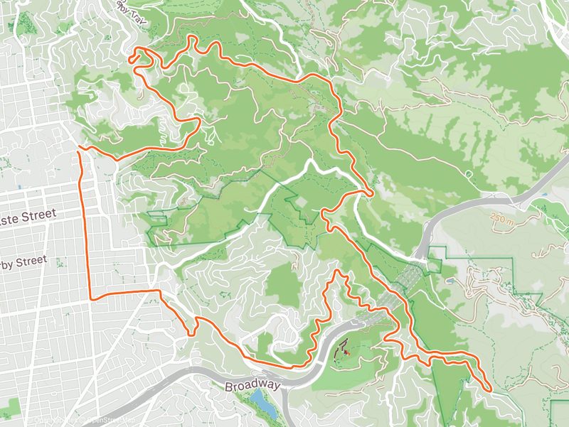 Route map: Berkeley Hills Loop from Campus